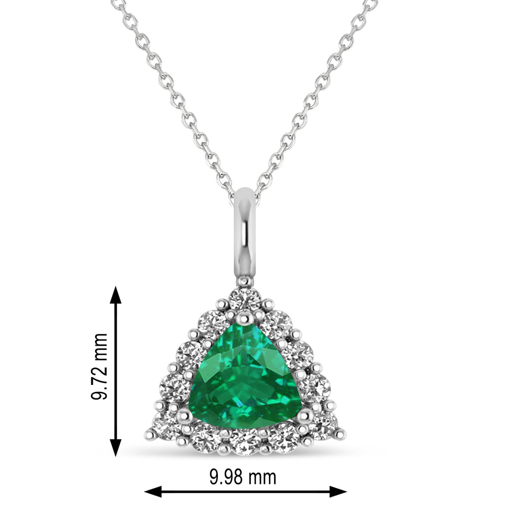 Diamond & Emerald Trillion Cut Pendant Necklace 14k White Gold (1.28ct)