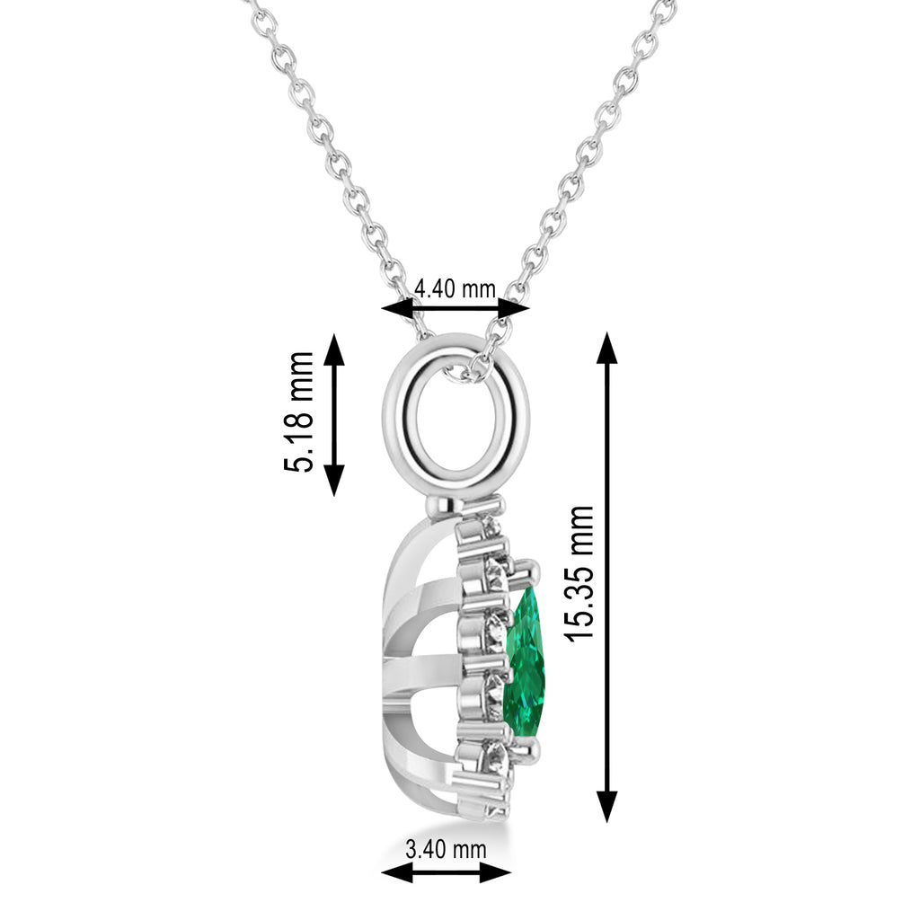 Diamond & Emerald Trillion Cut Pendant Necklace 14k White Gold (1.28ct)