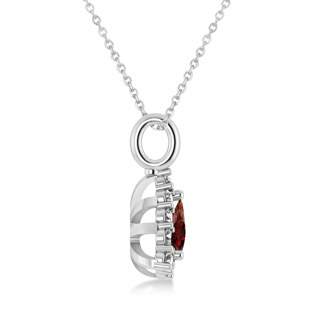 Diamond & Garnet Trillion Cut Pendant Necklace 14k White Gold (1.7ct)
