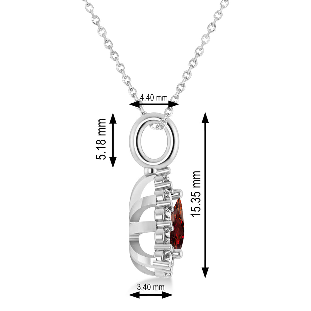 Diamond & Garnet Trillion Cut Pendant Necklace 14k White Gold (1.7ct)