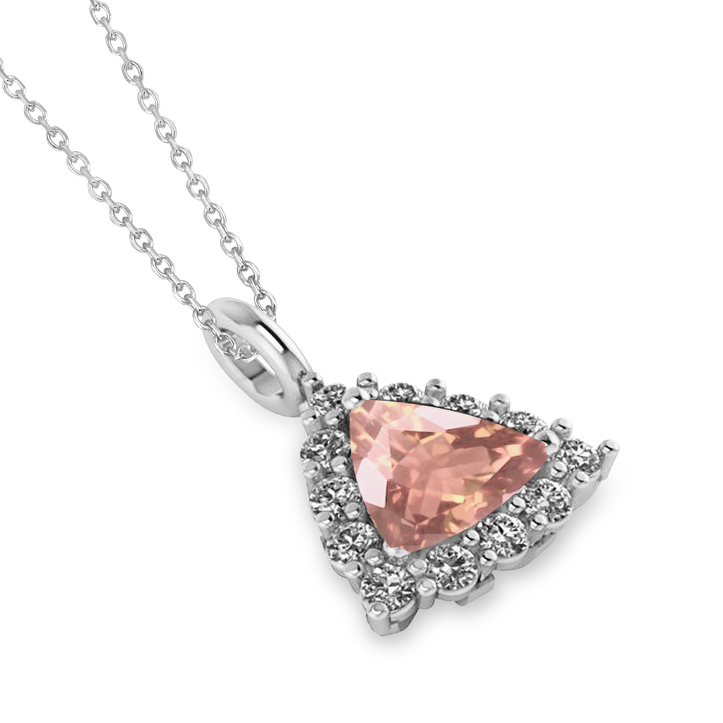 Diamond & Morganite Trillion Cut Pendant Necklace 14k White Gold (1.24ct)