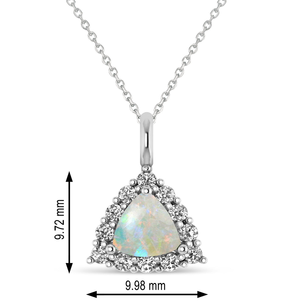 Diamond & Opal Trillion Cut Pendant Necklace 14k White Gold (1.24ct)
