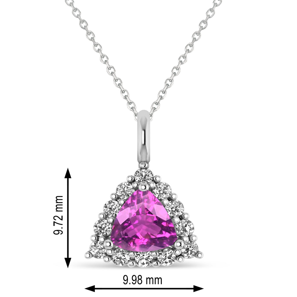 Diamond & Pink Sapphire Trillion Cut Pendant Necklace 14k White Gold (1.78ct)