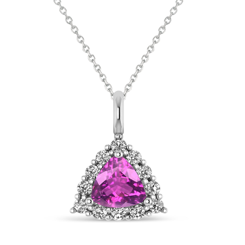 Diamond & Pink Sapphire Trillion Cut Pendant Necklace 14k White Gold (1.78ct)