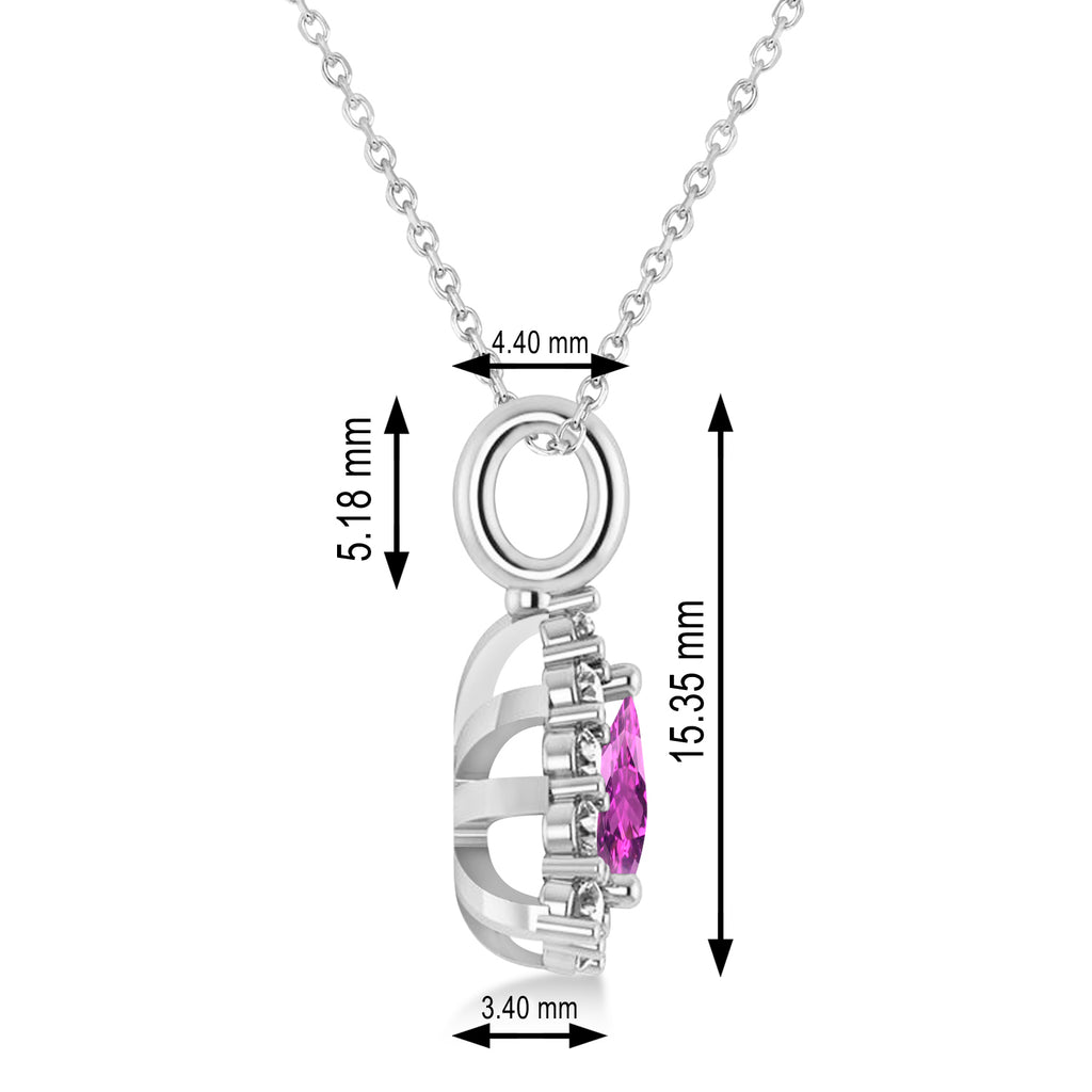Diamond & Pink Sapphire Trillion Cut Pendant Necklace 14k White Gold (1.78ct)