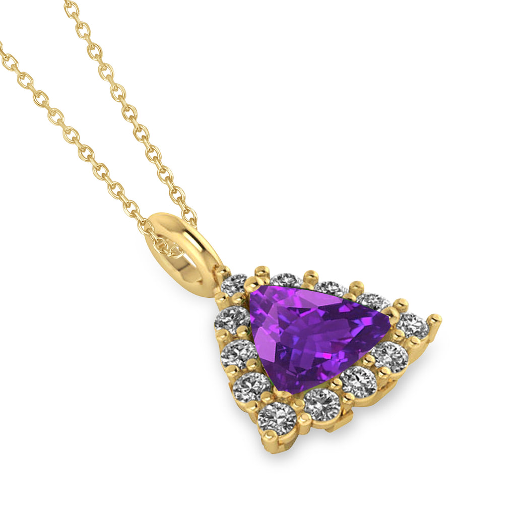 Diamond & Amethyst Trillion Cut Pendant Necklace 14k Yellow Gold (1.26ct)