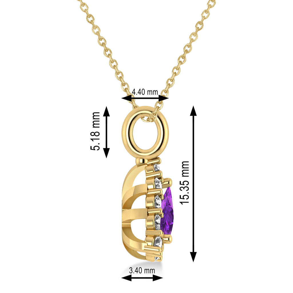 Diamond & Amethyst Trillion Cut Pendant Necklace 14k Yellow Gold (1.26ct)