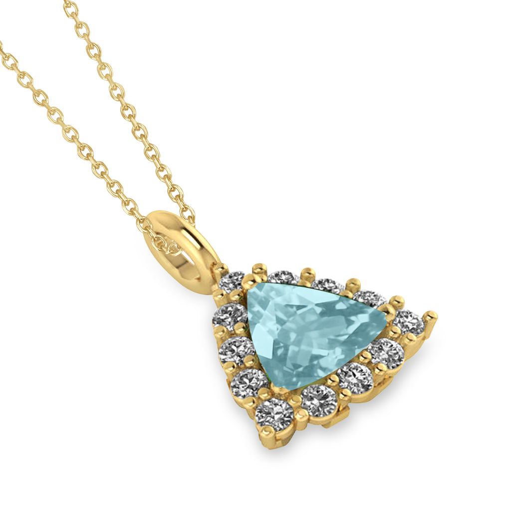 Diamond & Aquamarine Trillion Cut Pendant Necklace 14k Yellow Gold (1.28ct)