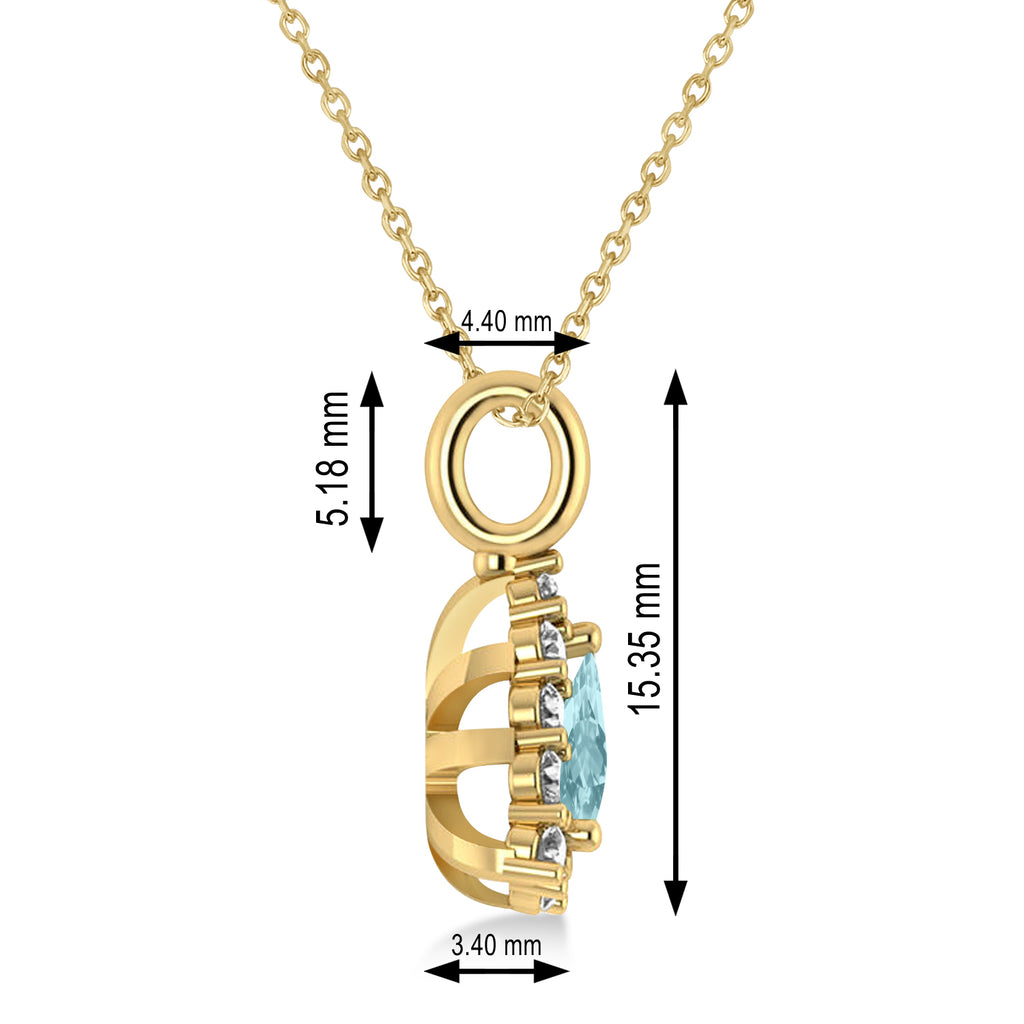 Diamond & Aquamarine Trillion Cut Pendant Necklace 14k Yellow Gold (1.28ct)