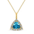Diamond & Blue Topaz Trillion Cut Pendant Necklace 14k Yellow Gold (1.6ct)