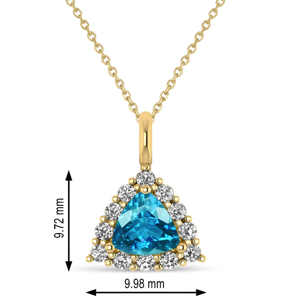 Diamond & Blue Topaz Trillion Cut Pendant Necklace 14k Yellow Gold (1.6ct)