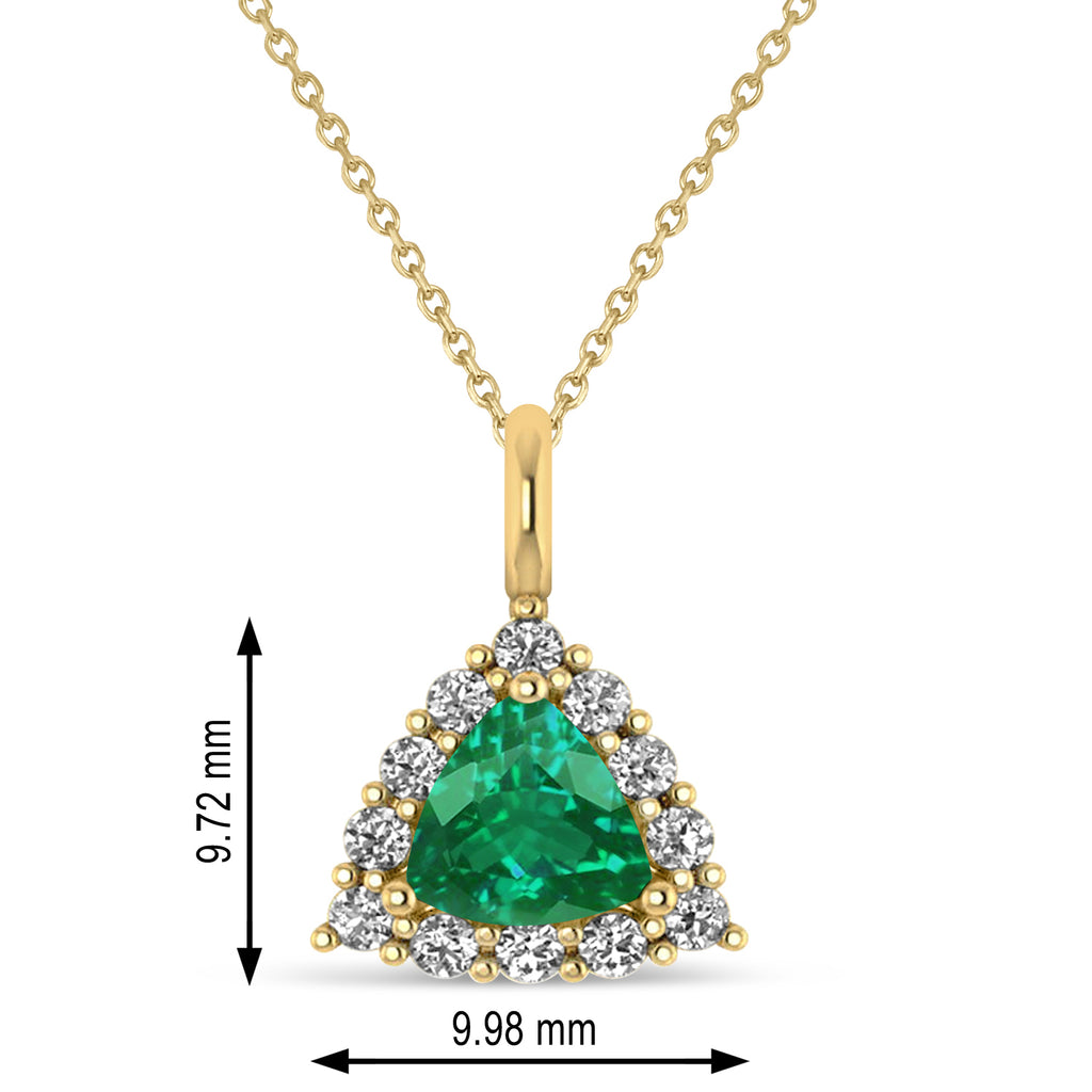 Diamond & Emerald Trillion Cut Pendant Necklace 14k Yellow Gold (1.28ct)