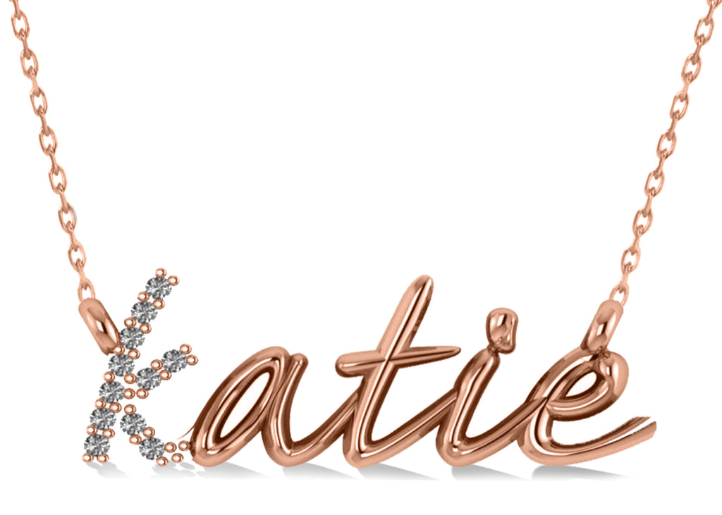 Personalized Diamond Nameplate Pendant Necklace 14k Rose Gold