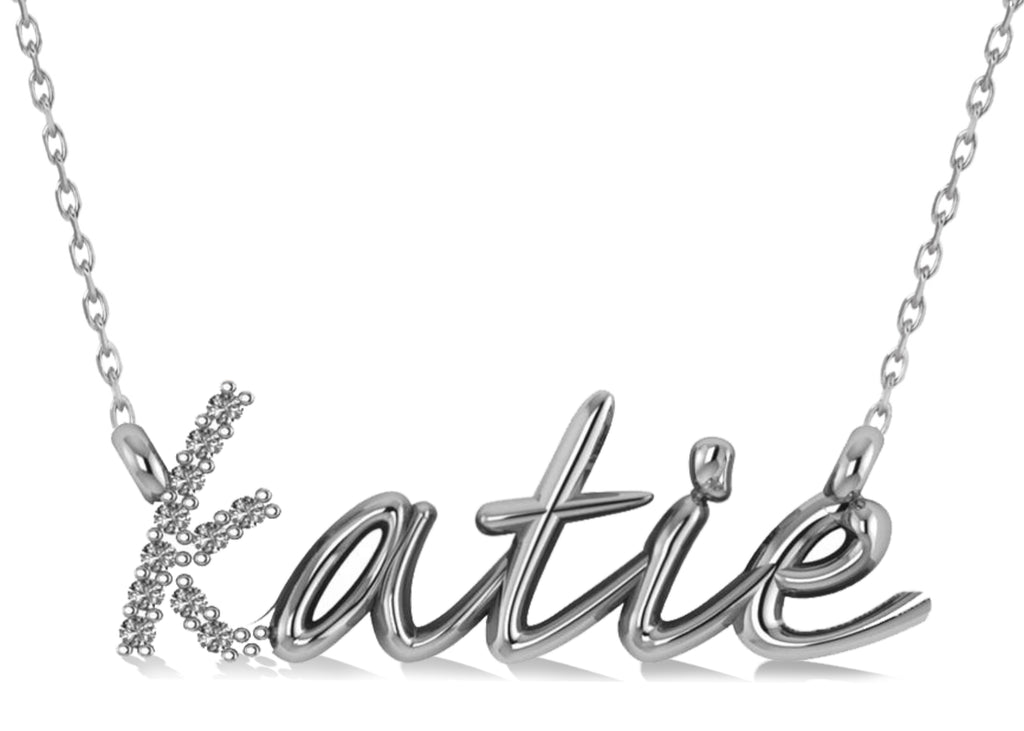 Personalized Diamond Nameplate Pendant Necklace 14k White Gold
