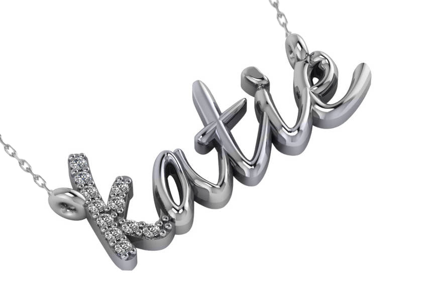 Personalized Diamond Nameplate Pendant Necklace 14k White Gold