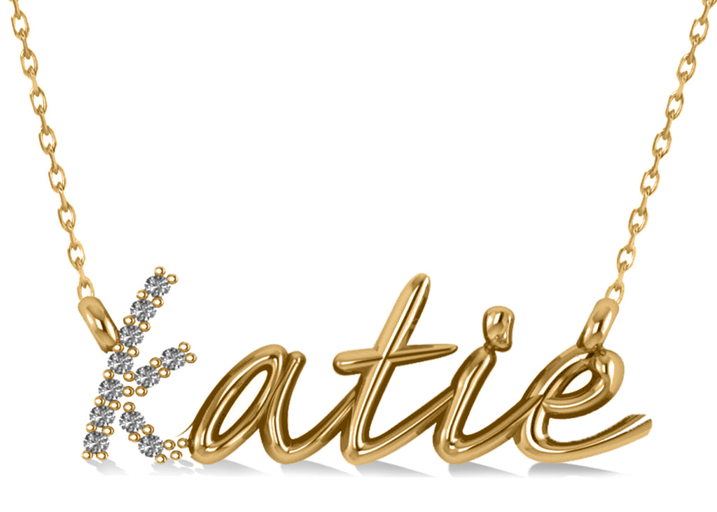 Personalized Diamond Nameplate Pendant Necklace 14k Yellow Gold