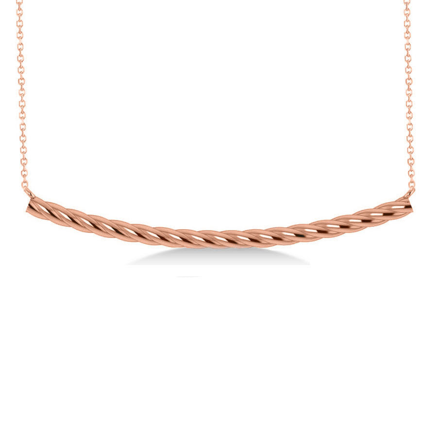 Curved Rope Bar Trapeze Pendant Necklace 14k Rose Gold