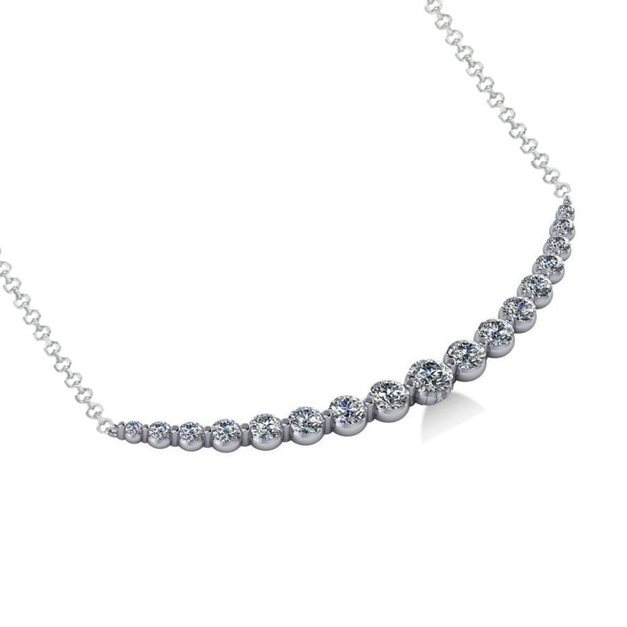 Curved Diamond Accented Pendant Necklace 14k White Gold (2.00ct)