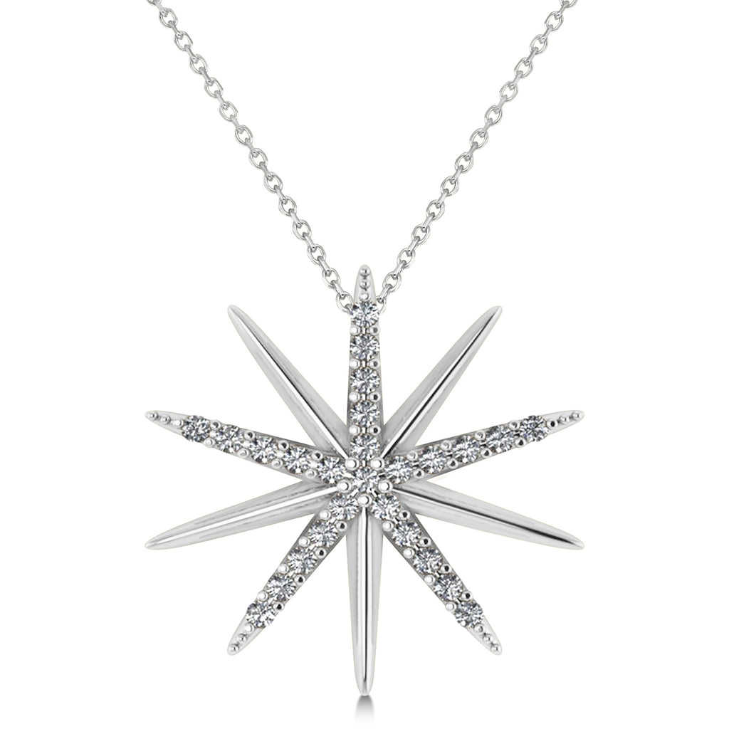 Diamond Starburst Pendant Necklace 14k White Gold (0.13ct)