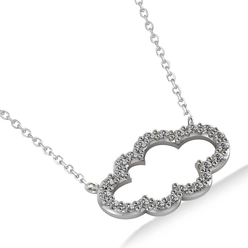 Cloud Outline Diamond Pendant Necklace 14k White Gold (0.23ct)