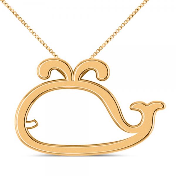 Nautical Whale Pendant Necklace in Plain Metal 14k Yellow Gold