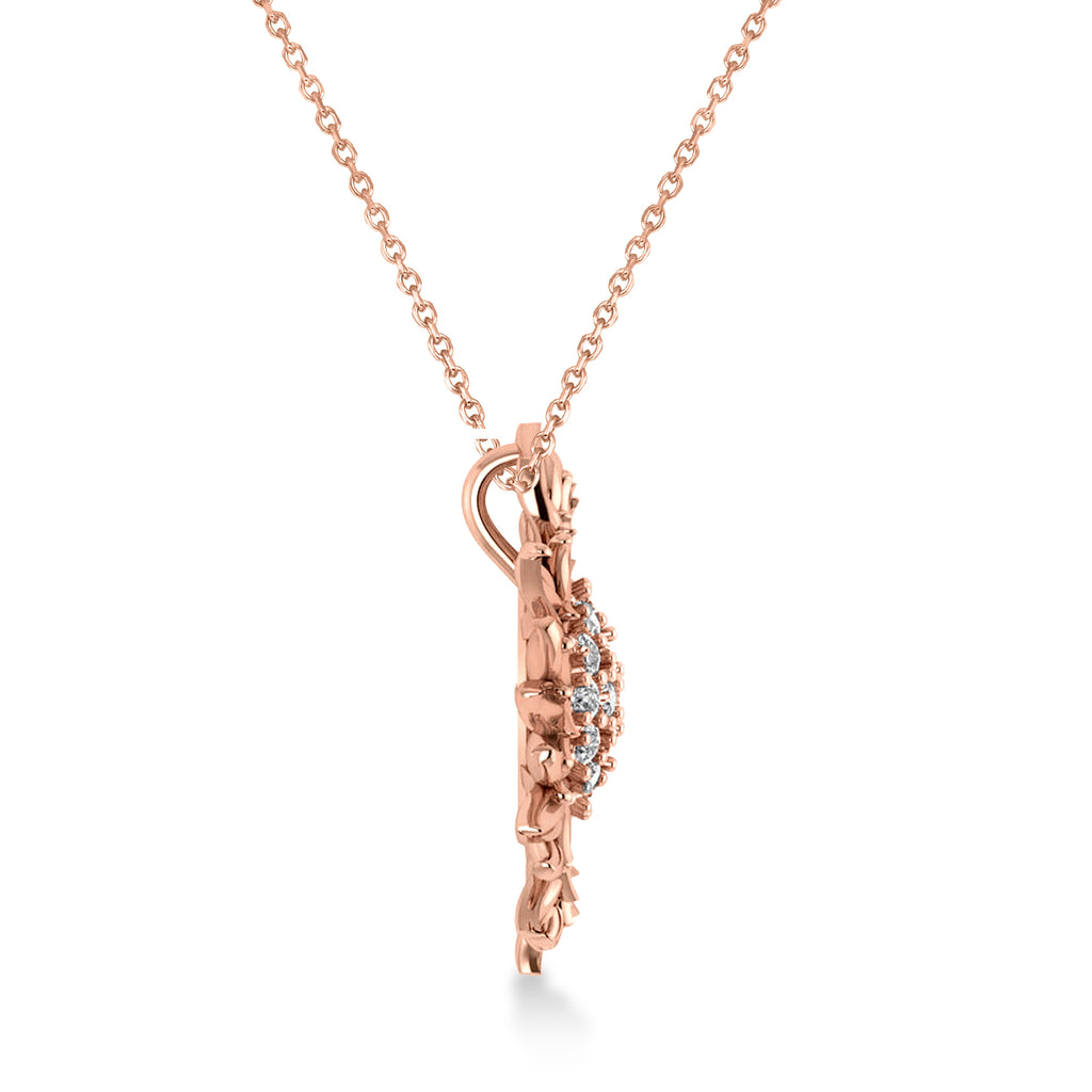 Large Sunflower Diamond Pendant Necklace 14k Rose Gold (0.38ct)