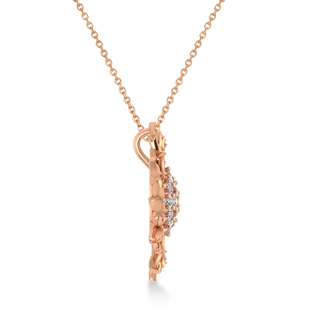 Large Sunflower Diamond Pendant Necklace 18k Rose Gold (0.38ct)