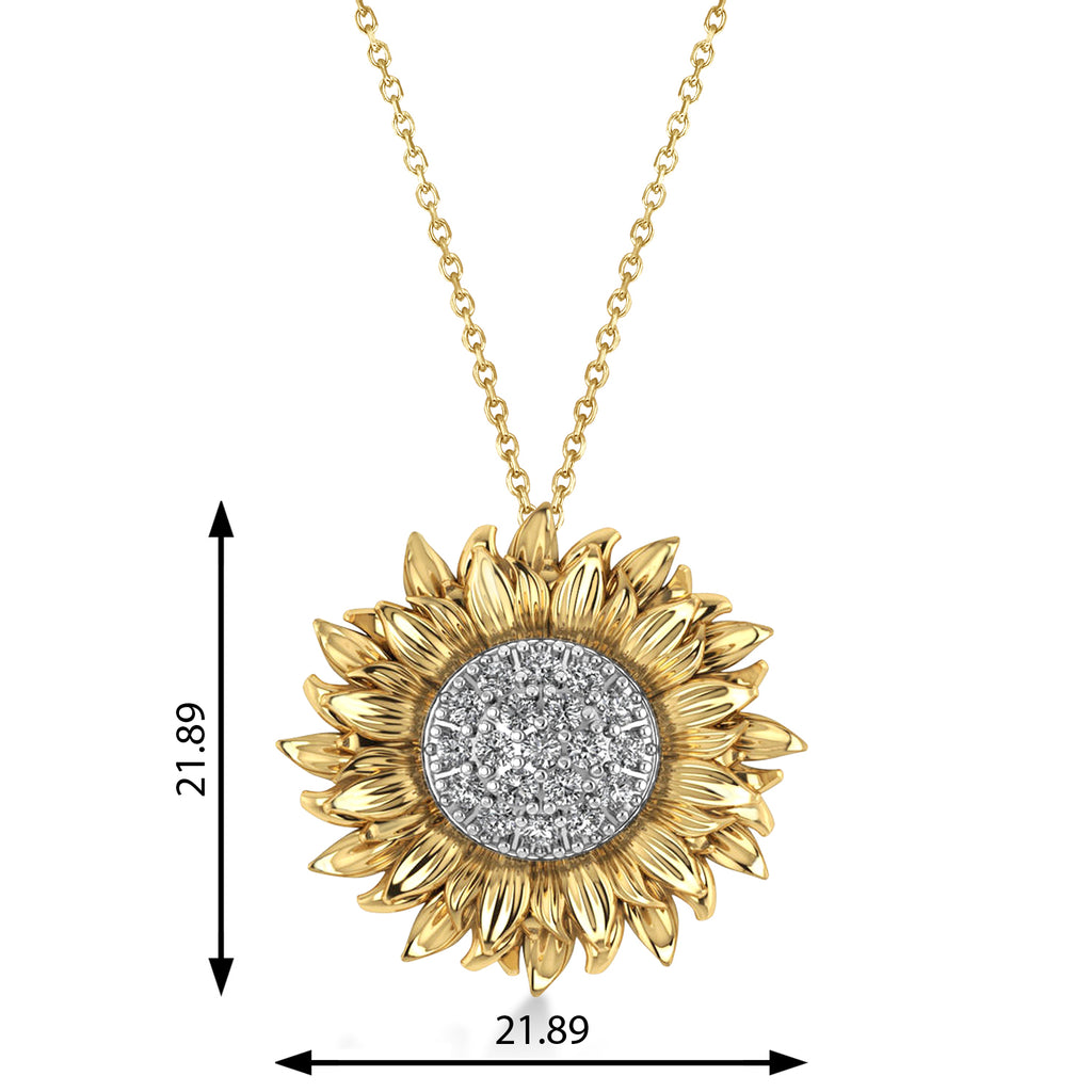 Large Sunflower Diamond Pendant Necklace 18k Two-Tone Gold (0.38ct)