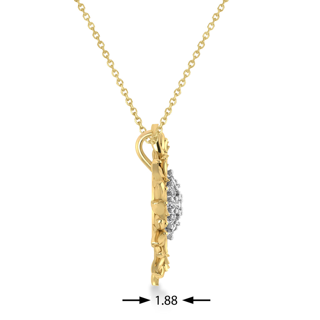 Large Sunflower Diamond Pendant Necklace 18k Two-Tone Gold (0.38ct)