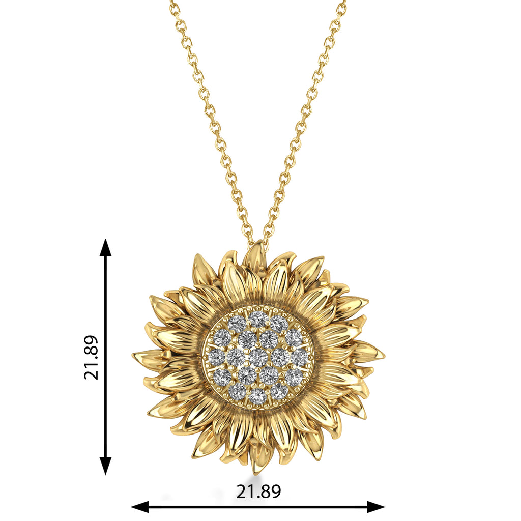 Large Sunflower Diamond Pendant Necklace 18k Yellow Gold (0.38ct)