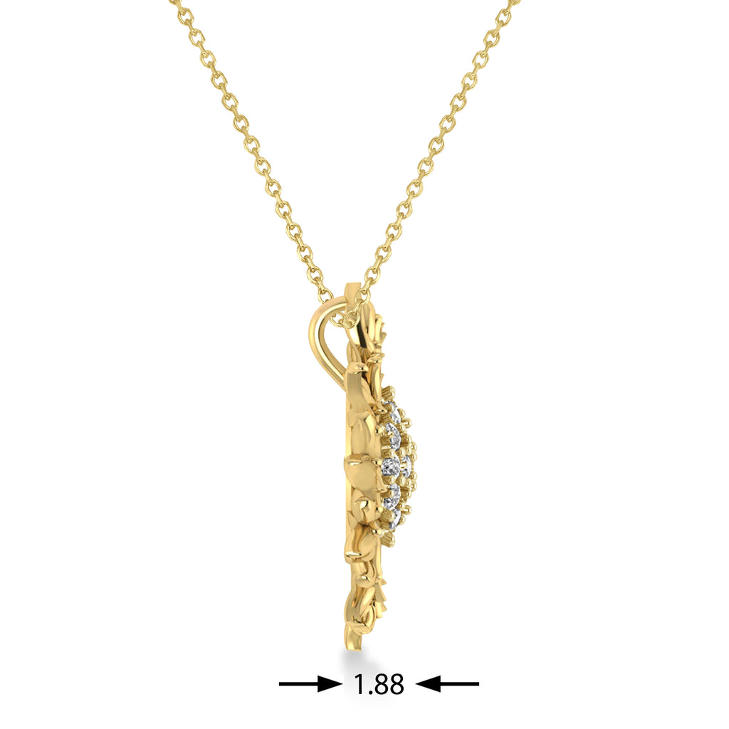 Large Sunflower Diamond Pendant Necklace 18k Yellow Gold (0.38ct)