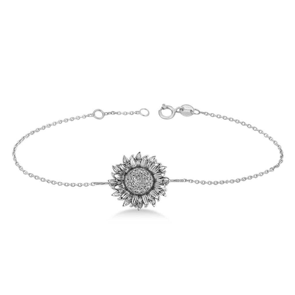 Large Sunflower Diamond Anklet 14k White Gold (0.38ct)