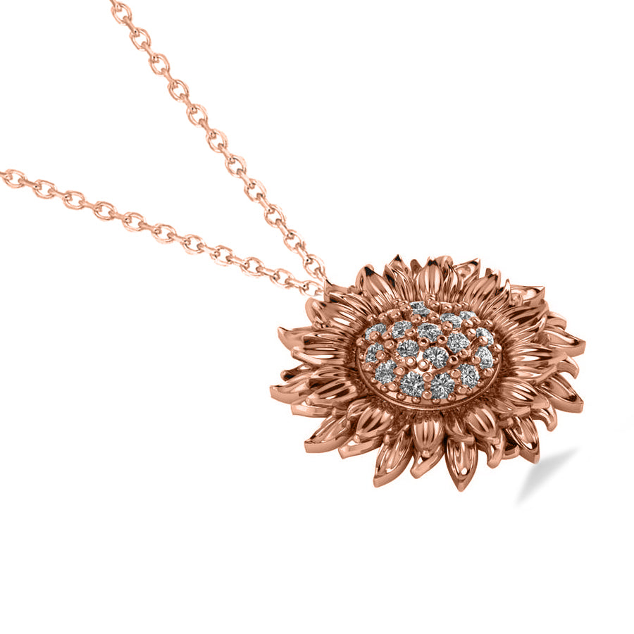 Sunflower Diamond Pendant Necklace 14k Rose Gold (0.19ct)