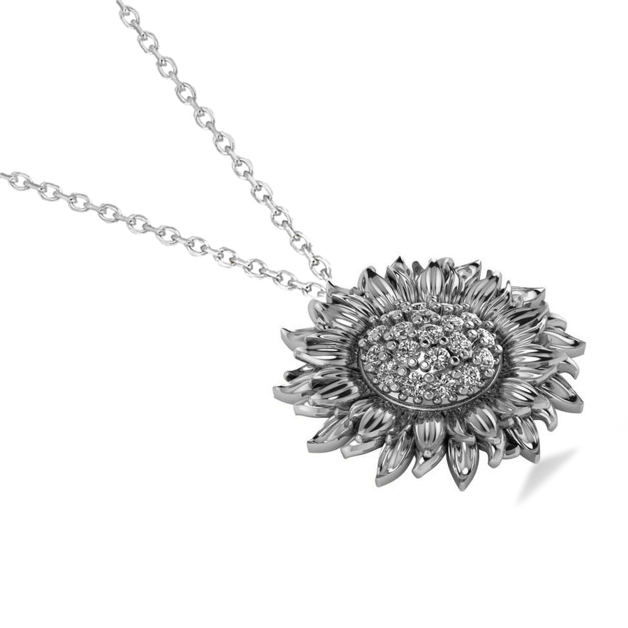 Sunflower Diamond Pendant Necklace 14k White Gold (0.19ct)