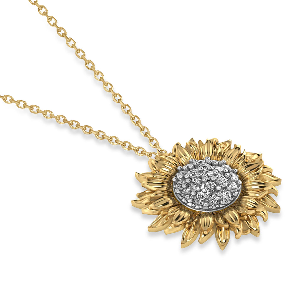 Sunflower Diamond Pendant Necklace 14k Two-Tone Gold (0.19ct)