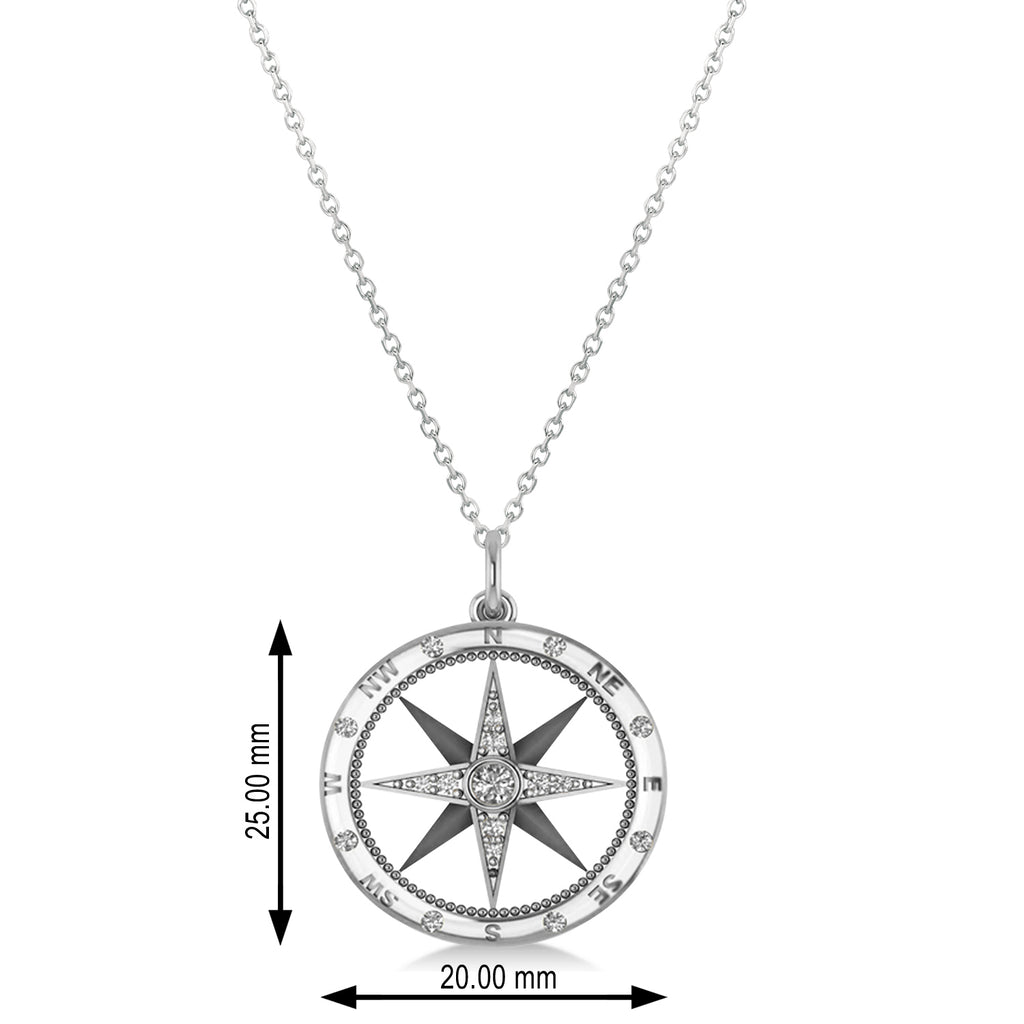 Compass Necklace Pendant Diamond Accented 18k White Gold (0.19ct)