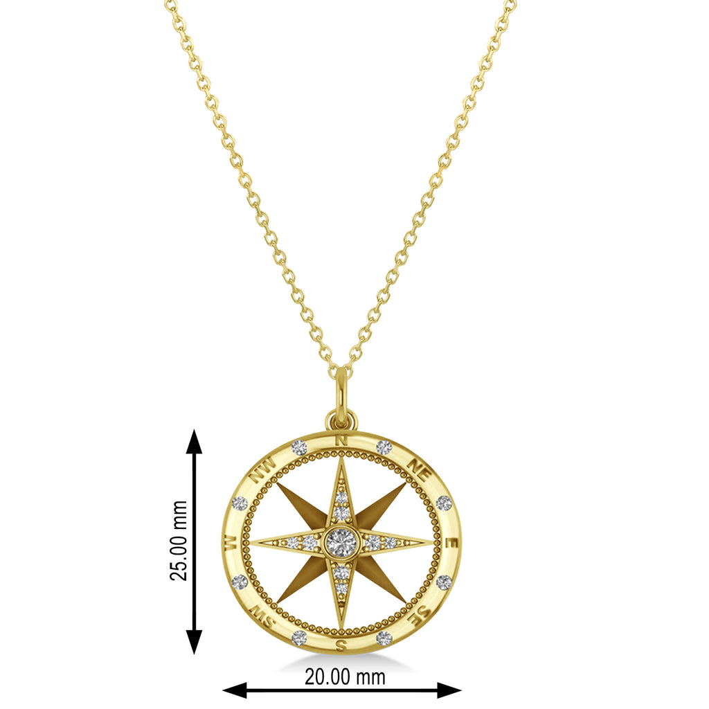 Compass Necklace Pendant Diamond Accented 18k Yellow Gold (0.19ct)