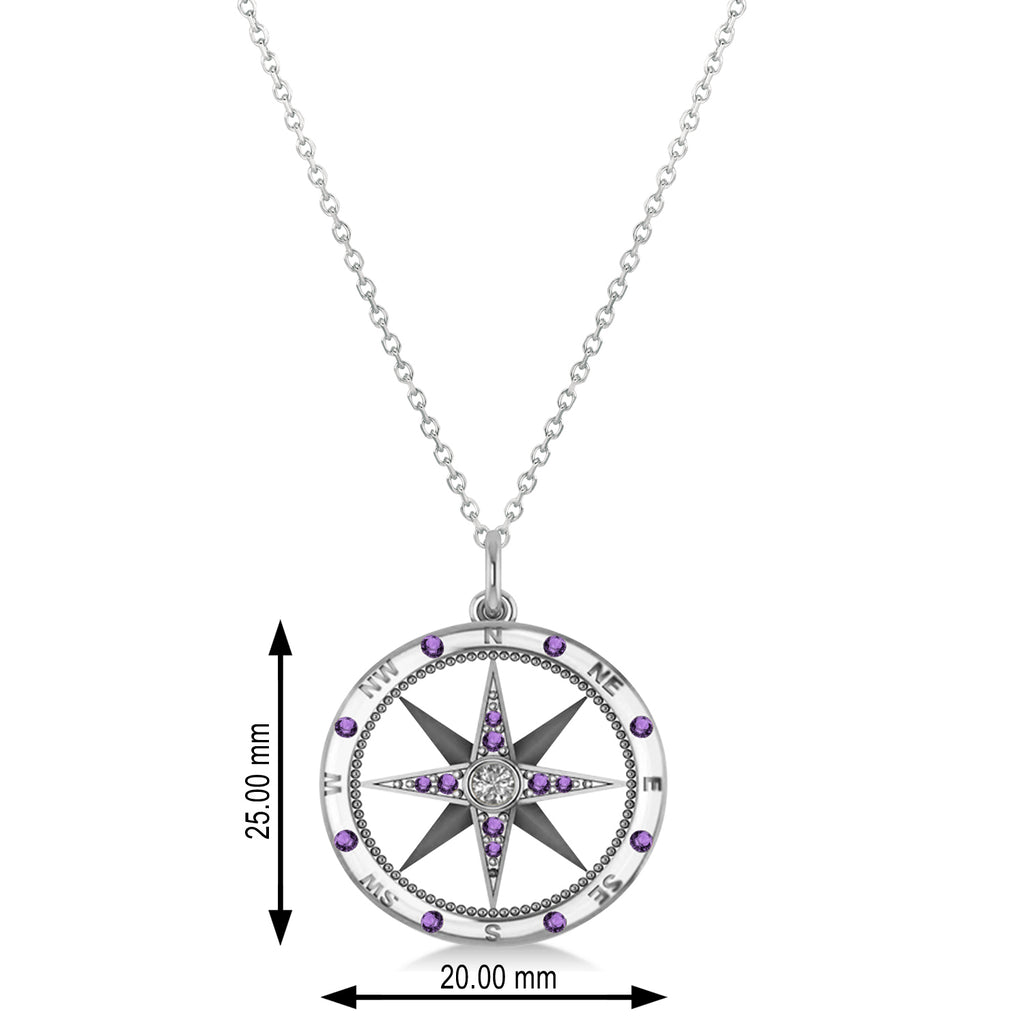 Compass Pendant Amethyst & Diamond Accented 18k White Gold (0.19ct)