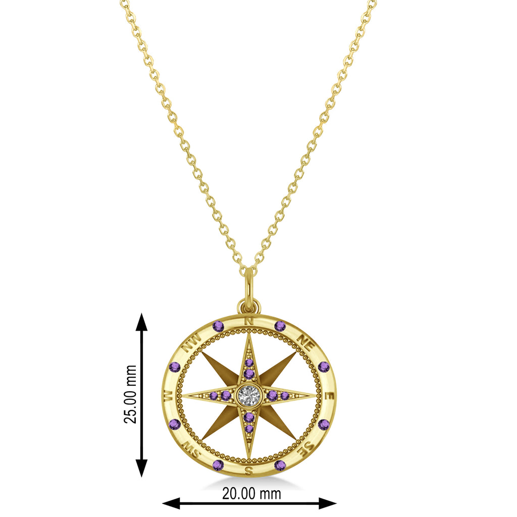 Compass Pendant Amethyst & Diamond Accented 18k Yellow Gold (0.19ct)
