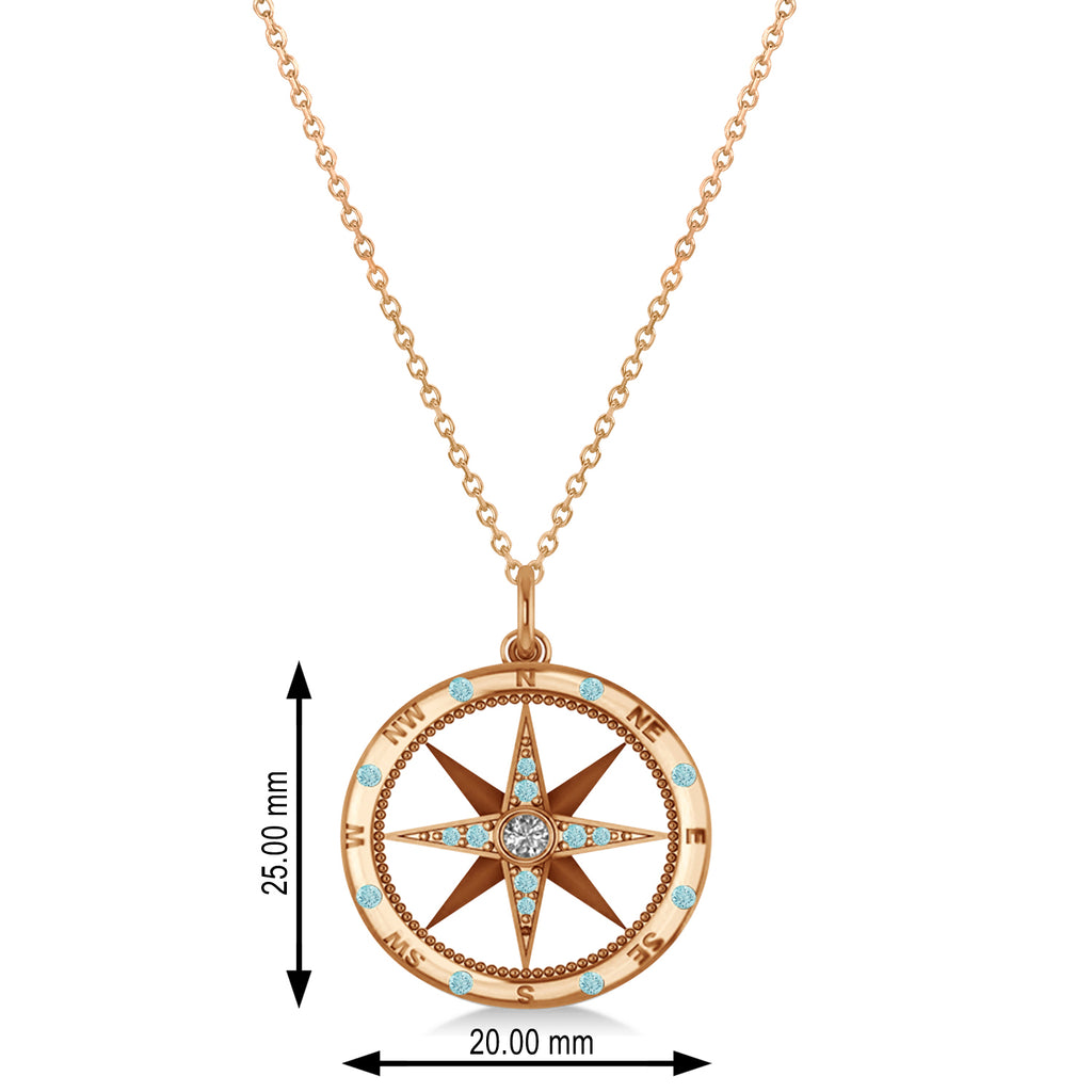Compass Pendant Aquamarine & Diamond Accented 18k Rose Gold (0.19ct)