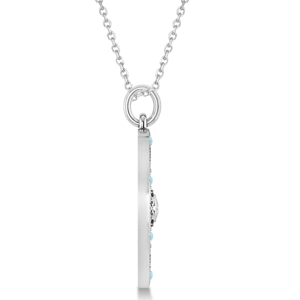 Compass Pendant Aquamarine & Diamond Accented 18k White Gold (0.19ct)