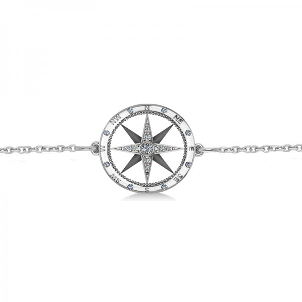 Diamond Nautical Compass Bracelet 14k White Gold (0.19ct)