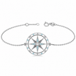 Aquamarine & Diamond Nautical Compass Bracelet 14k White Gold (0.19ct)