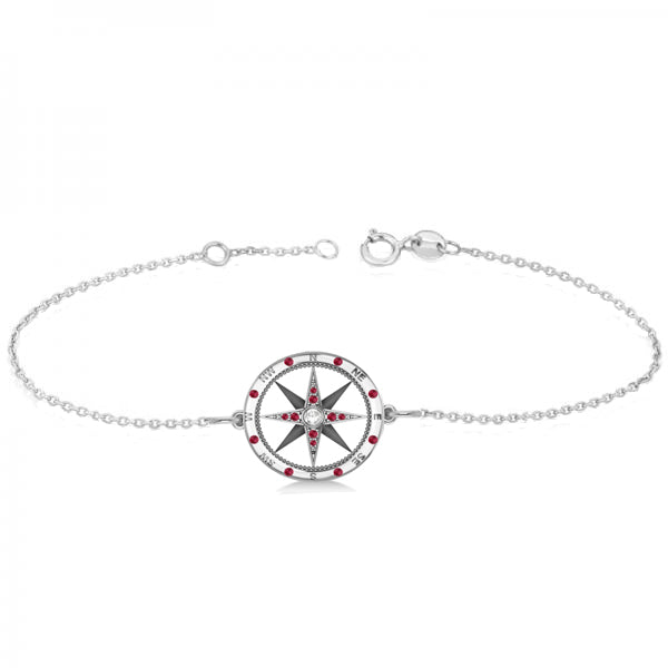 Ruby & Diamond Nautical Compass Bracelet 14k White Gold (0.19ct)