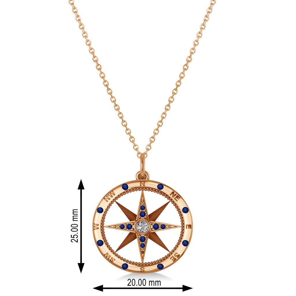 Compass Pendant Blue Sapphire & Diamond Accented 18k Rose Gold (0.19ct)