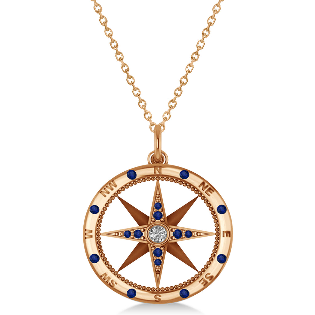 Compass Pendant Blue Sapphire & Diamond Accented 18k Rose Gold (0.19ct)