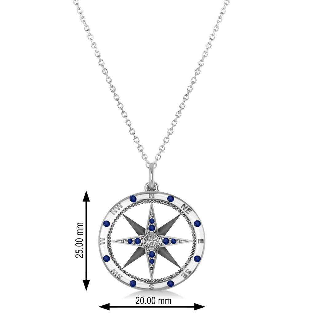 Compass Pendant Blue Sapphire & Diamond Accented 18k White Gold (0.19ct)