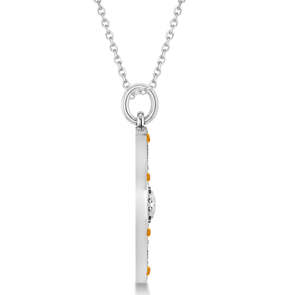 Compass Pendant Citrine & Diamond Accented 14k White Gold (0.19ct)