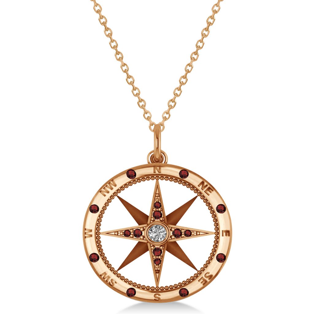 Compass Pendant Garnet & Diamond Accented 18k Rose Gold (0.19ct)