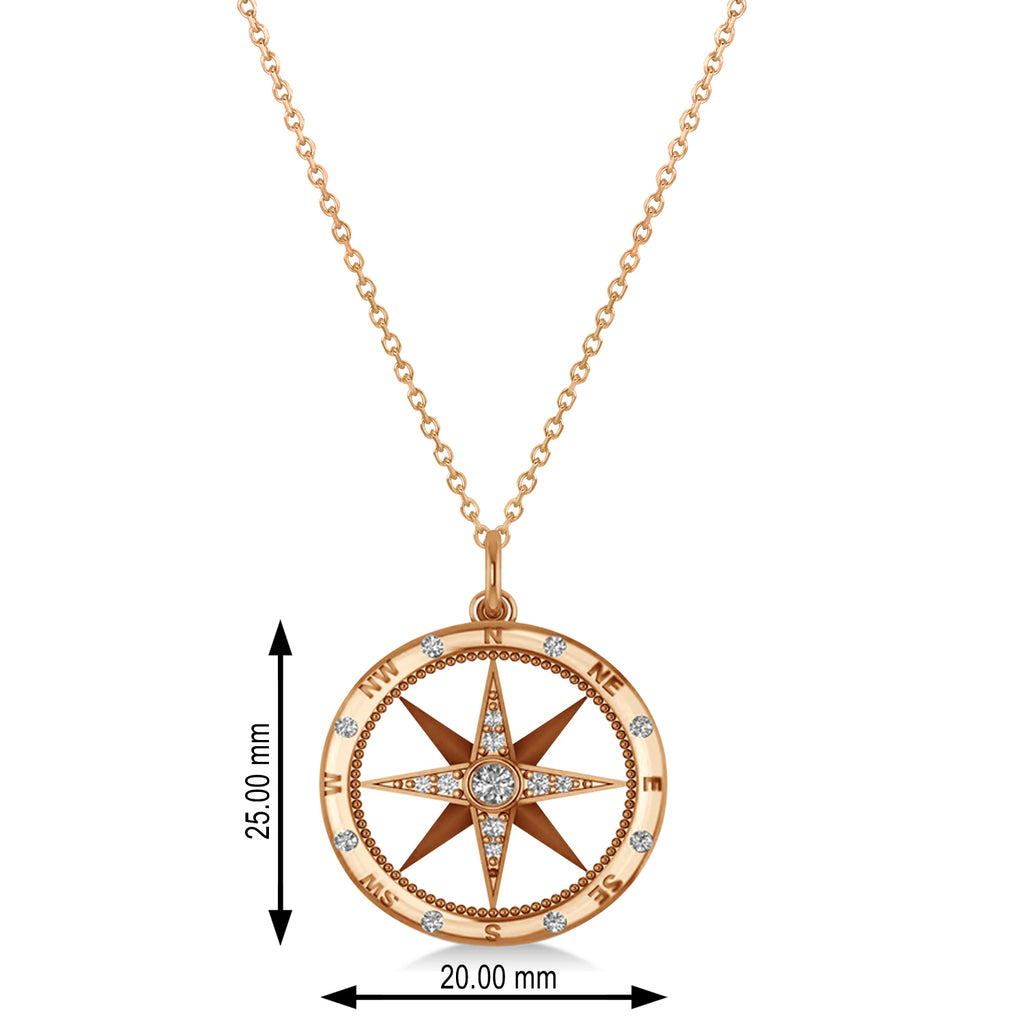 Compass Necklace Pendant Lab Diamond Accented 14kRose Gold (0.19ct)